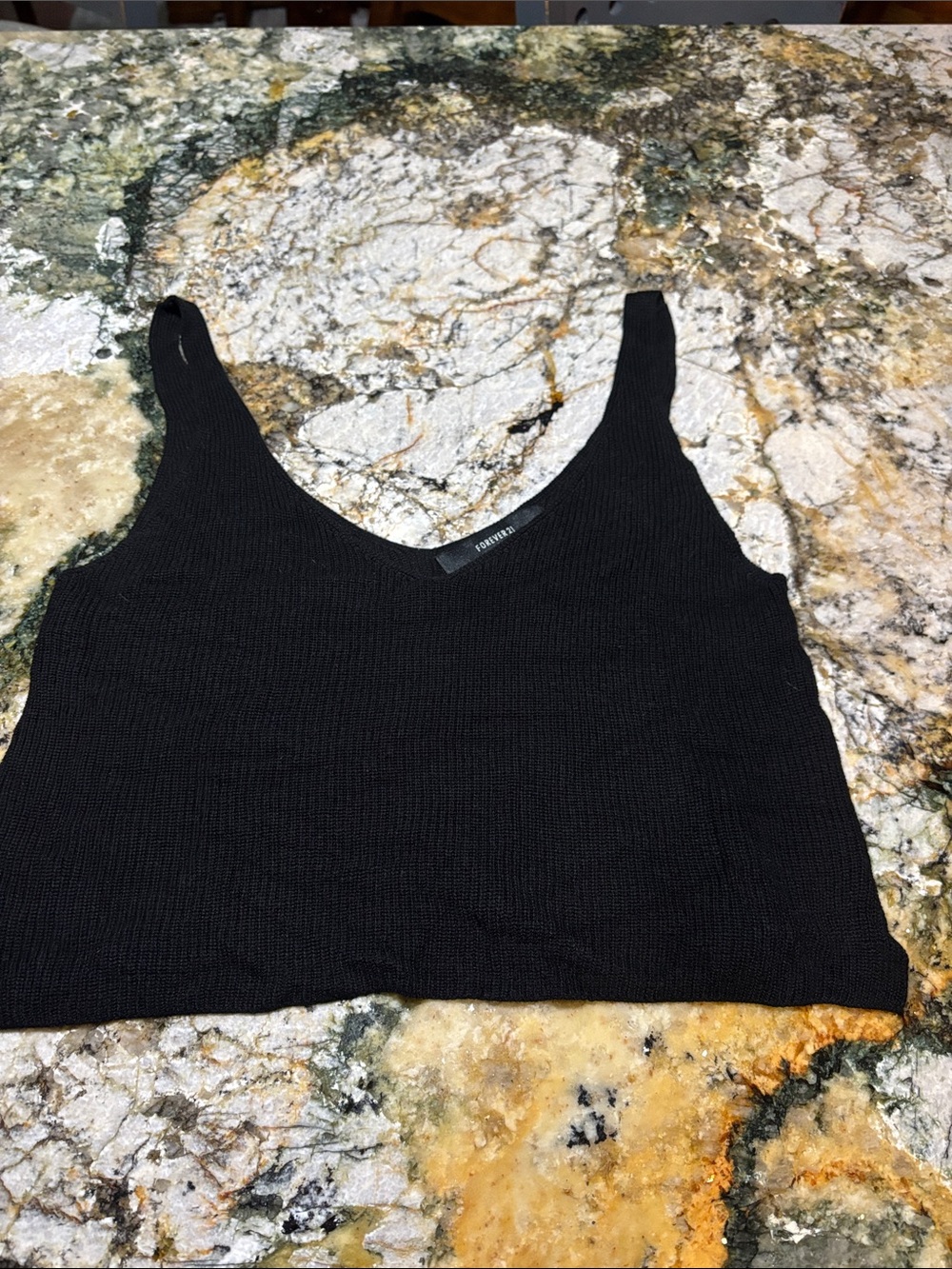 Forever 21 Black Ribbed V-Neck Crop Tank